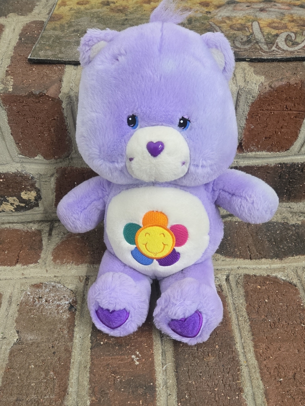 Care Bears Lavender Purple Plush with Multicolor Flower Belly Badge